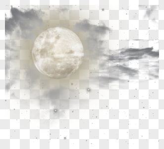 手绘创意质感云层月亮图案高清图片