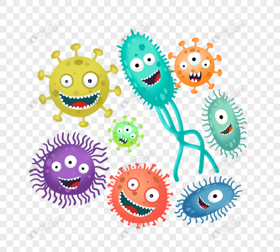 手绘细菌病毒微生物卡通拟人化图像图片