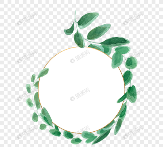 绿色圆形简约桉树叶创意边框图片