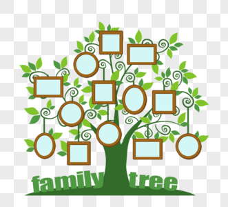 手绘绿色家谱家庭关系相框图片