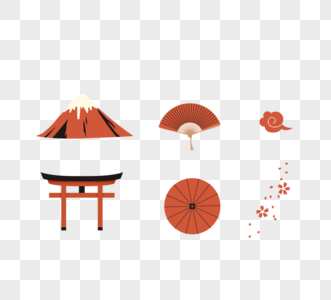 日本樱花盛开富士山折扇鸟住宅简单传统棕色元素高清图片