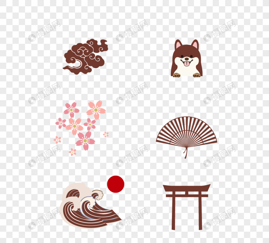传统简单日本云纹鸟和狗日本元素图片