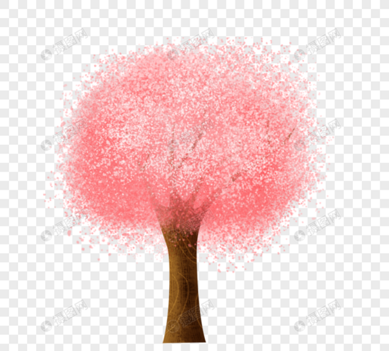 粉色水彩樱花树素材图片