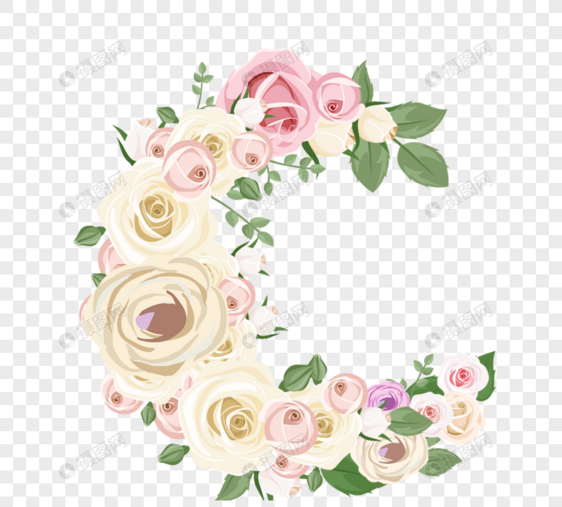 淡粉色花环鲜花植物叶子元素图片