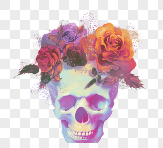 手绘头骨骷髅头花卉元素图片
