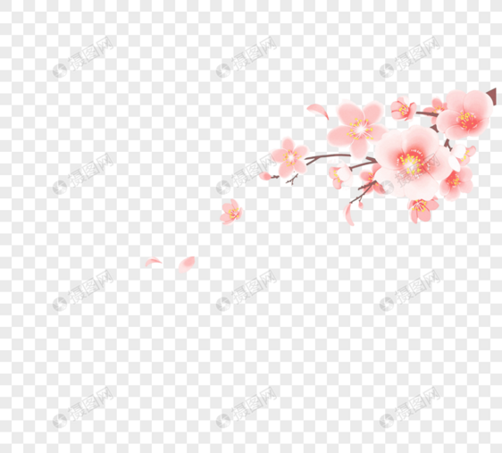 红色清新樱花元素图片