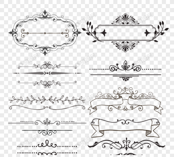 手绘复古边框黑白元素图片