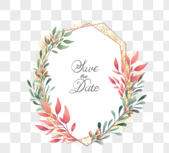 婚礼边框手绘树叶金色粉装饰高清图片