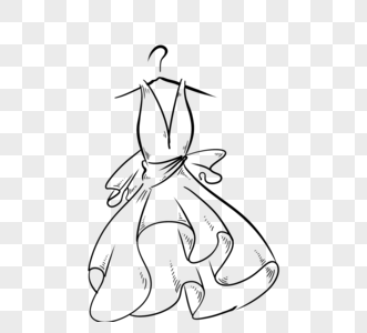 手绘黑白线描女性婚礼礼服高清图片
