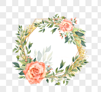 手绘花卉植物婚礼边框金色装饰高清图片