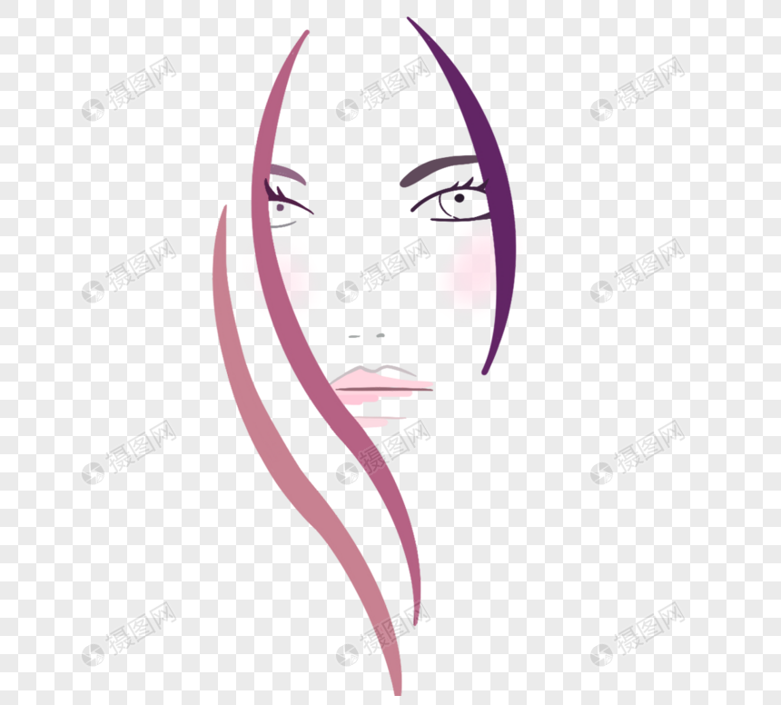 卡通红色卷长发女人侧面图图片