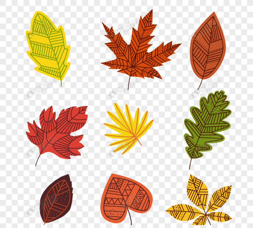平面线条手绘创意秋季落叶图片