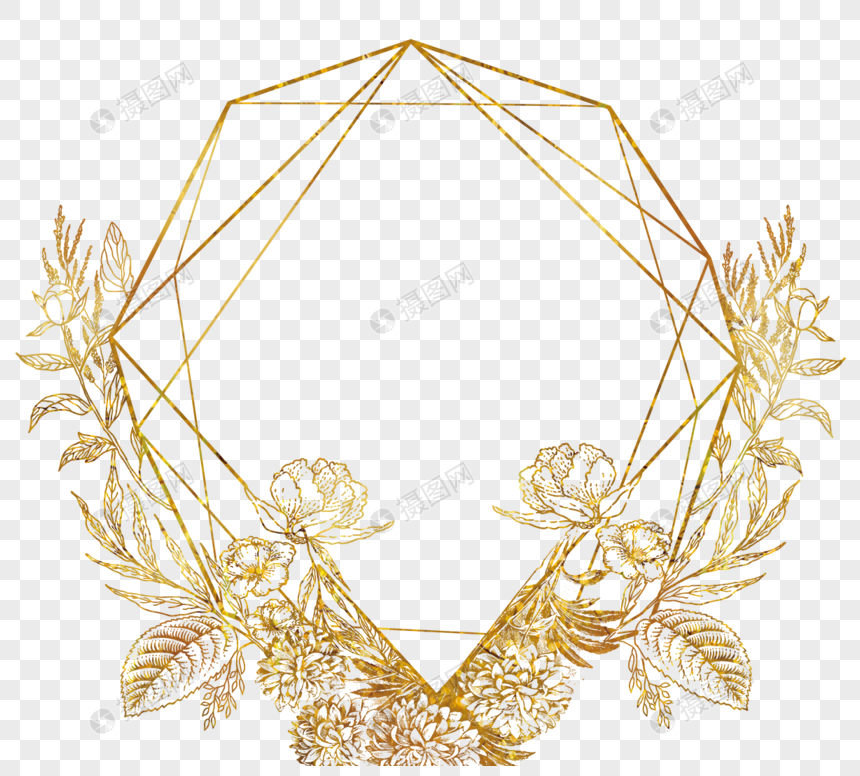 金色花叶边框元素素材下载 正版素材 摄图网