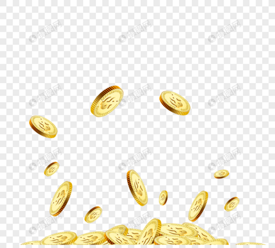 质感飞撒堆积状商务金币元素图片