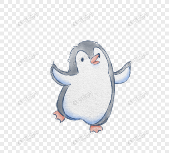 灰色手绘企鹅卡通形象元素图片