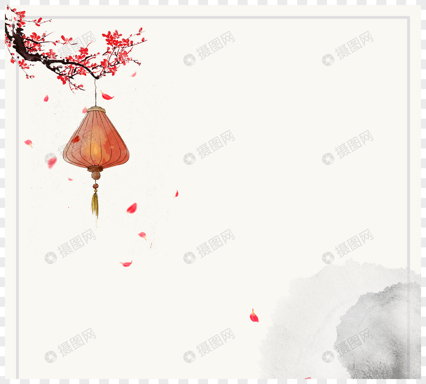 韩国传统花卉繁华大气墨水边框图片
