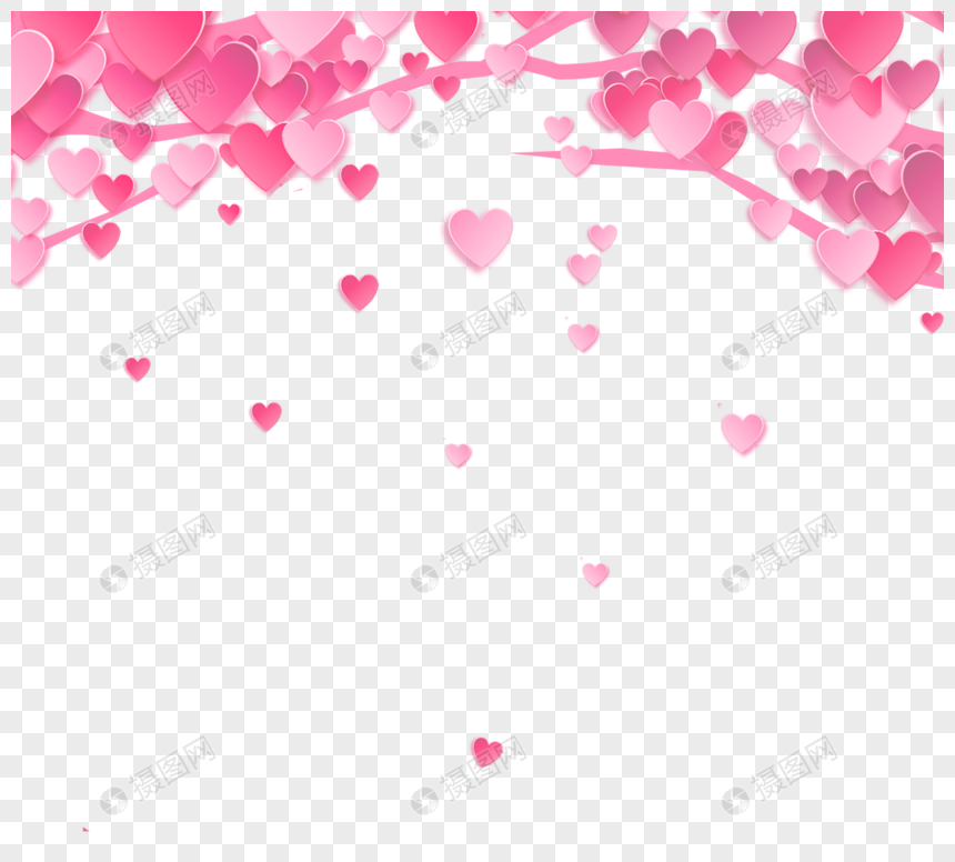 粉色爱心树枝立体折纸边框图片