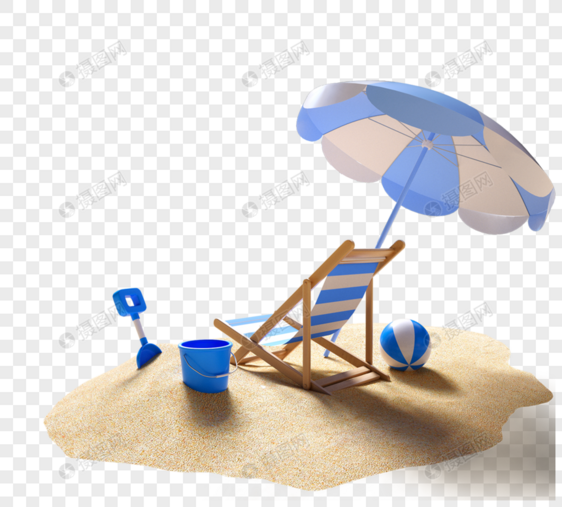 蓝色沙滩3d元素图片