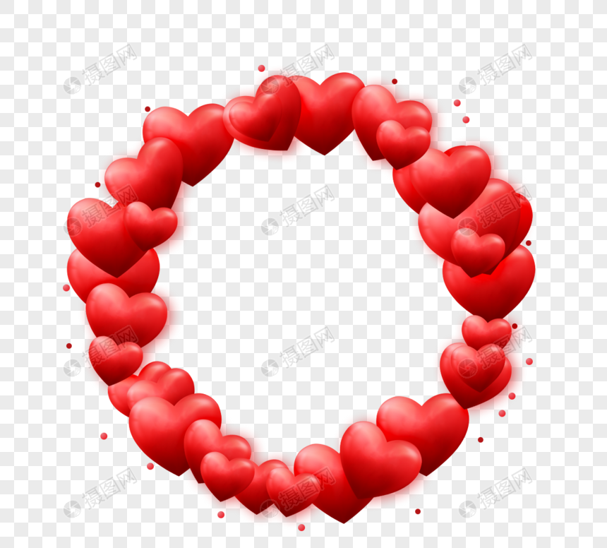 情人节元素与红色立体心爱圆形边框图片