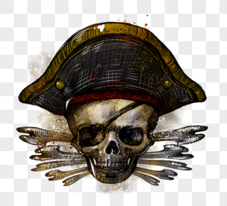 手绘海盗帽子骷髅头元素图片