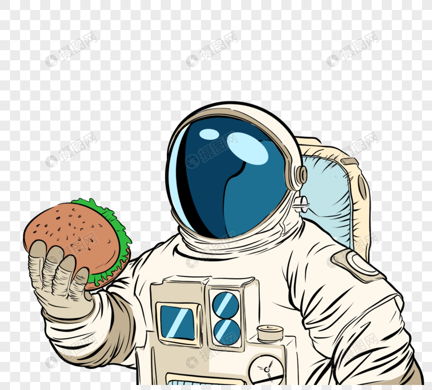 宇航员波普吃汉堡元素图片