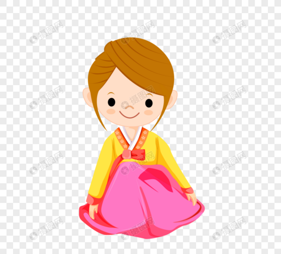 动画片女孩穿戴hanbok坐地面图片