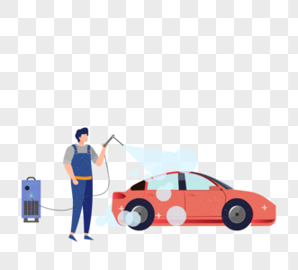 卡通手绘男人洗车保养图片