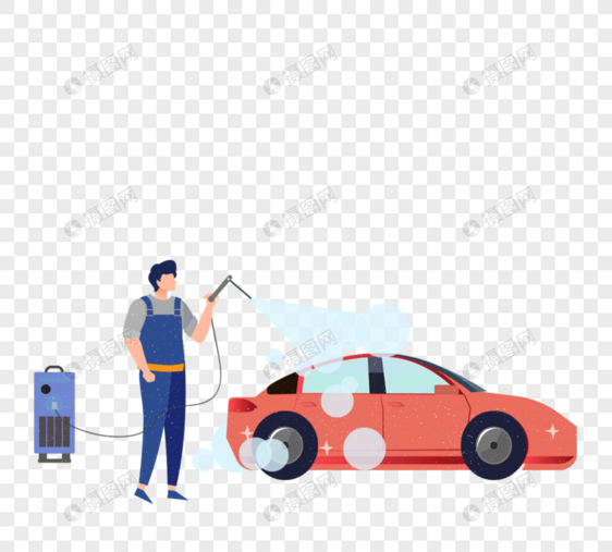 卡通手绘男人洗车保养图片