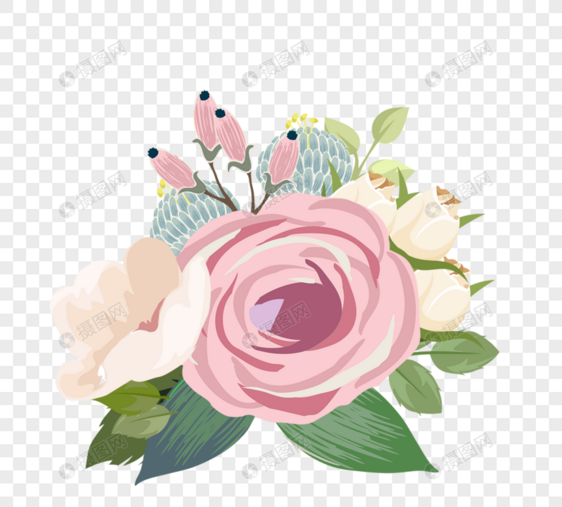 淡粉色手绘花卉植物叶子花朵元素图片