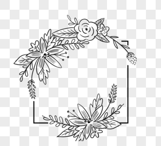 黑色手绘线边婚礼装饰用正方形包围辫子花植物边框图片