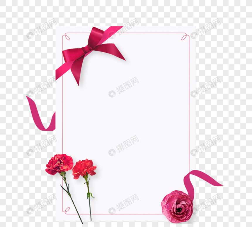 粉色手绘康乃馨便签条节日元素图片