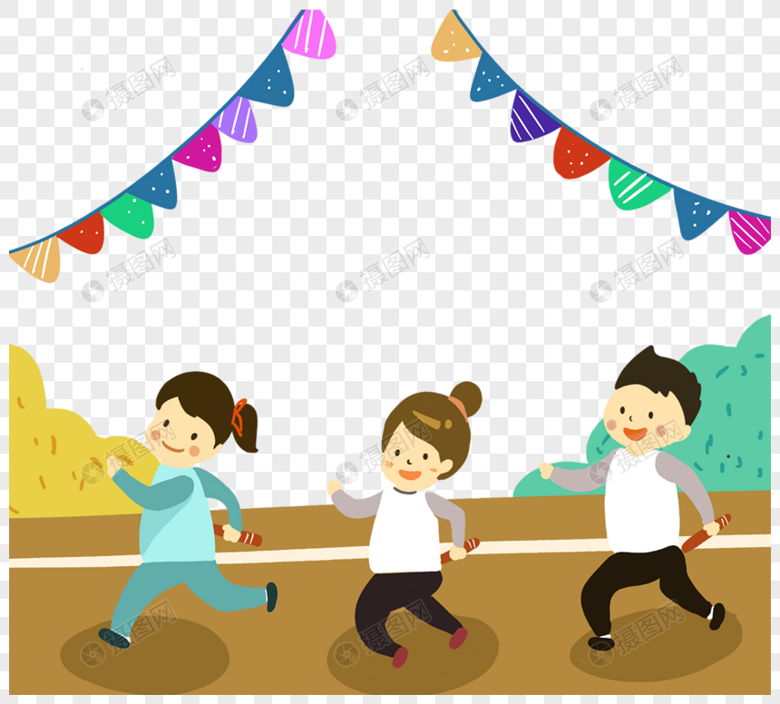 手绘运动会接力赛插图元素