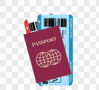 红色护照和机票图片