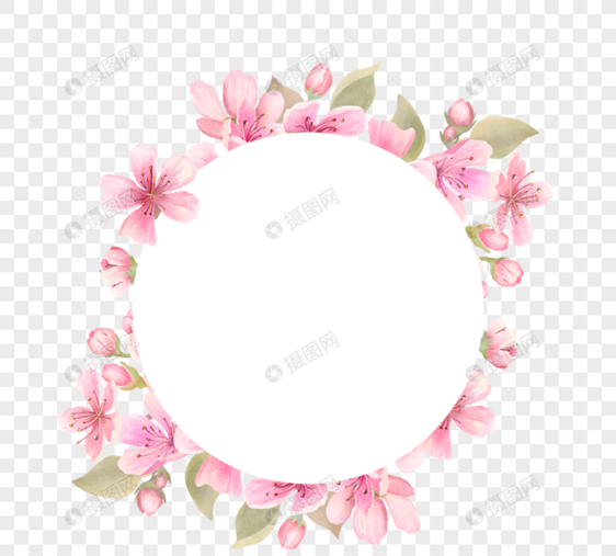 简约粉色桃花圆形边框元素图片