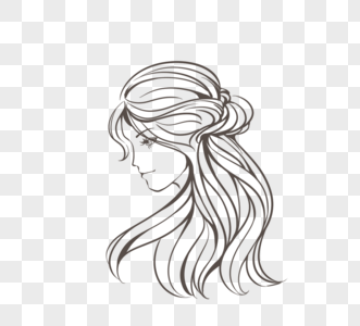 创意手绘线条咖啡色卷发女人侧脸图片