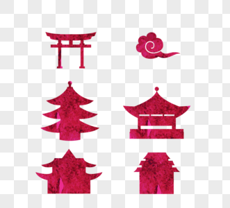 日本传统红色水墨庙宇日式特色元素图片