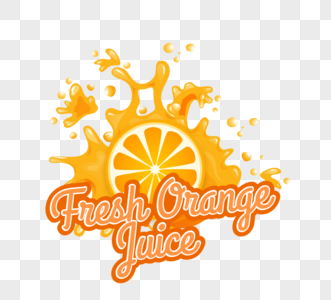 新鲜橙汁飞溅果汁饮料水果标签图片
