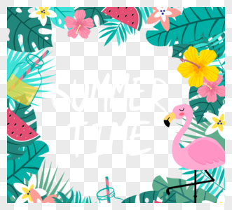 夏季热带植物水果火烈鸟边框图片