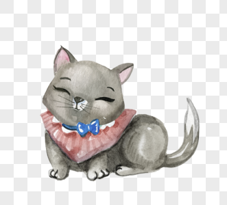 水彩手绘猫咪领结元素图片