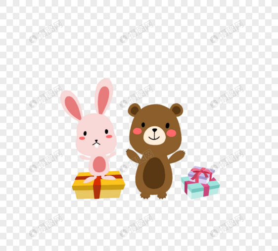 动画片逗人喜爱兔子和熊与礼物图片