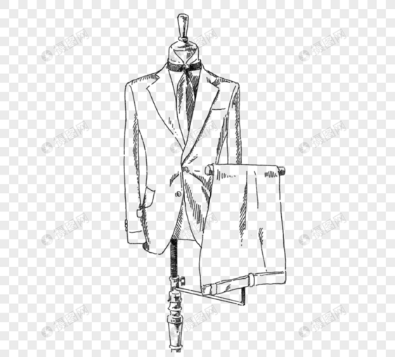 黑色线条画男西装元素挂在衣架上图片