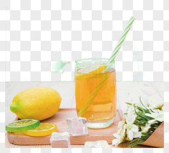 新鲜花束柠檬茶冰块图片