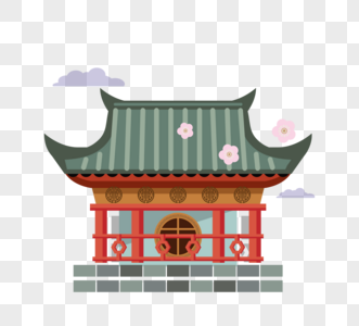 日本唐招提寺地标建筑传统建筑寺庙矢量图片
