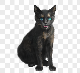 蓝色眼睛黑色猫咪手绘元素图片