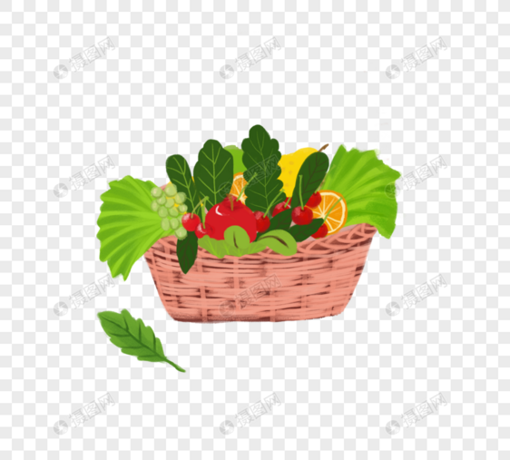 越南清新果篮装蔬菜水果篮子元素图片