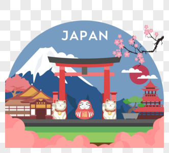 矢量风樱花日本旅游元素图片