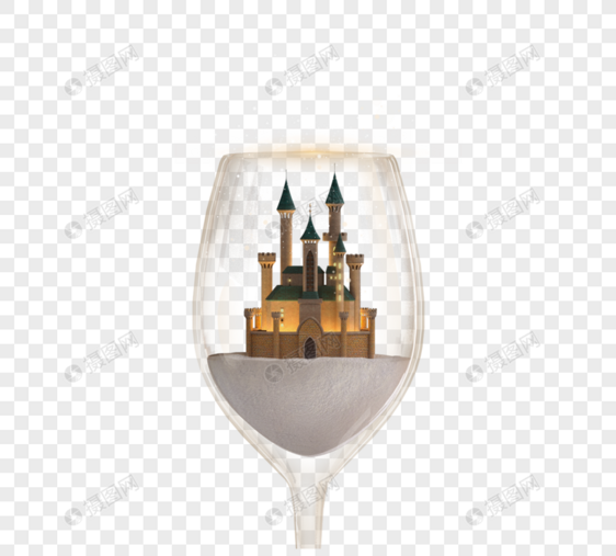 圣诞红酒杯雪景城堡元素图片