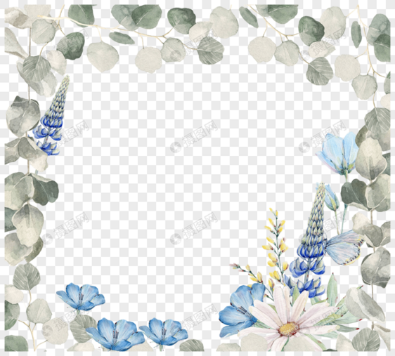 复古手绘淡雅花卉边框元素图片