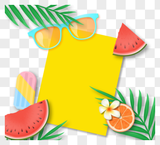 夏天夏天绿色菠萝黄色柠檬红色西瓜水果图片