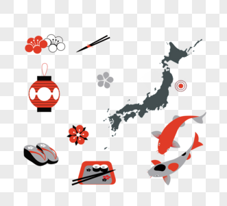 矢量日本特色文化集合元素图片